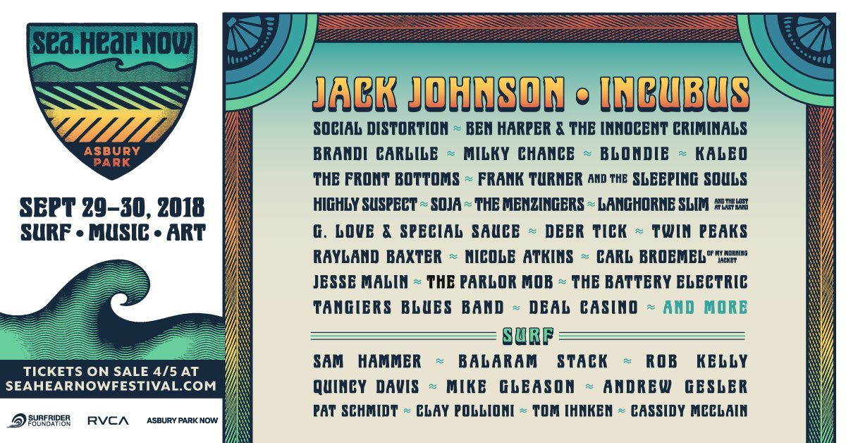 JACK JOHNSON AND INCUBUS TO HEADLINE INAUGURAL SEA.HEAR.NOW FESTIVAL IN ASBURY PARK